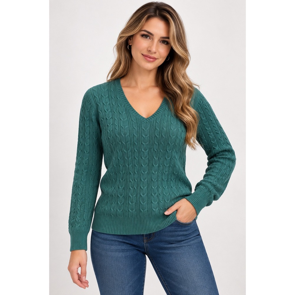 ⭐️ St. John's Bay Plus Size Cable Knit V-Neck Sweater Green 3X NWT